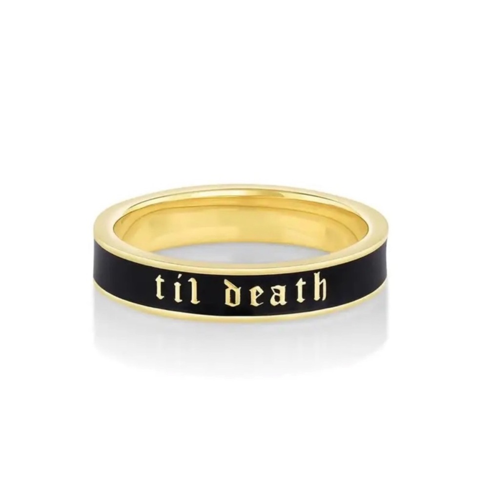 “’Til Death” Black Band Ring • Gothic Wedding / Stacking Band • Size 9 - Picture 3 of 3
